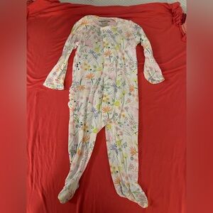 Magnetic Me Colorful Floral Kids One Piece Footie with Ruffles on back